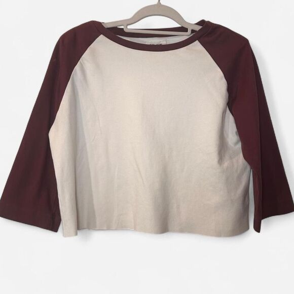 Still Here Burgundy Cropped Baseball Tee Size L | Indie Sporty Soft Grunge - Picture 2 of 5